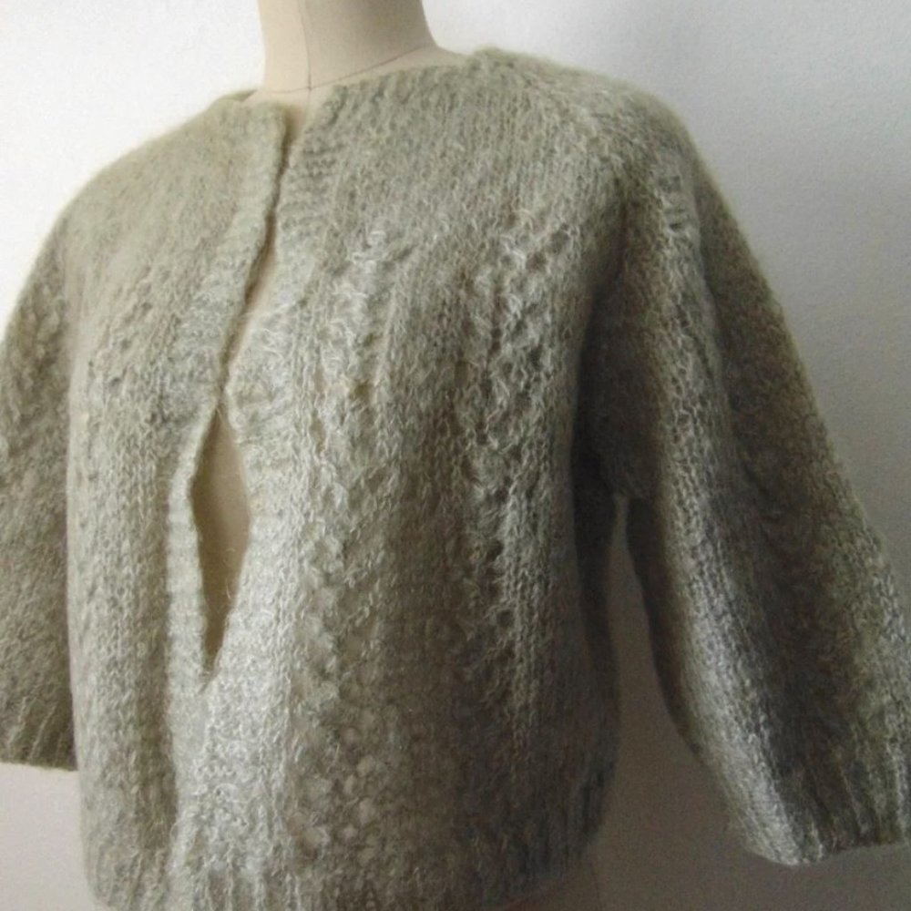 Vintage Hand Knit silver Mohair cropped cardigan